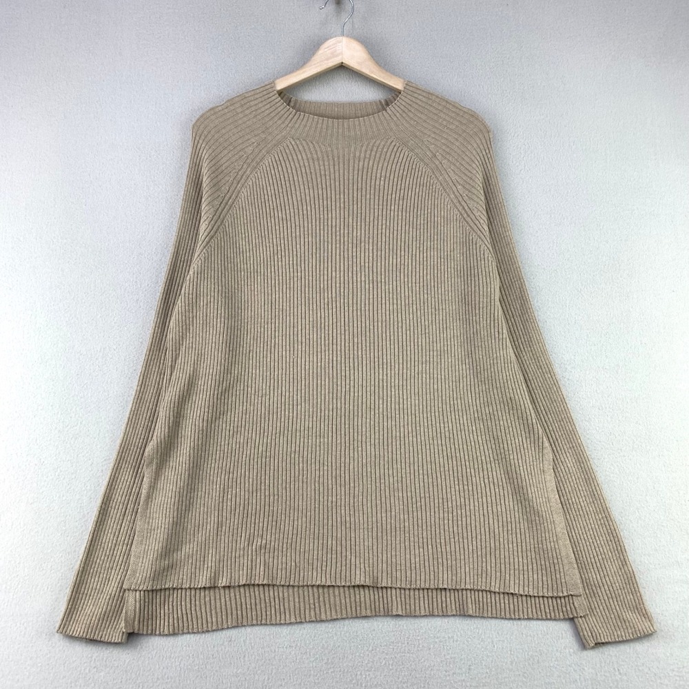 Splendid Sweater Womens L Beige Ribbed Knit Long Sleeve Crewneck